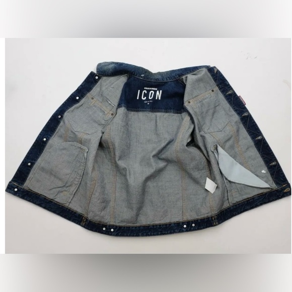 DSQUARED² ICON RUNWAY WASHED BLUE DENIM PAINT MUD COVERED VEST S 52 - Picture 5 of 6